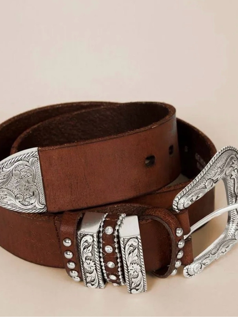 Nocona Brown Leather Sandal Belt with Silver Western Buckle